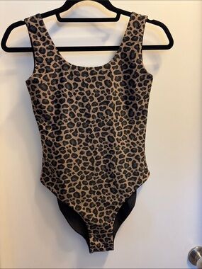 Leopard Print Scoop Neck One-Piece Swimsuit - Brown/Black